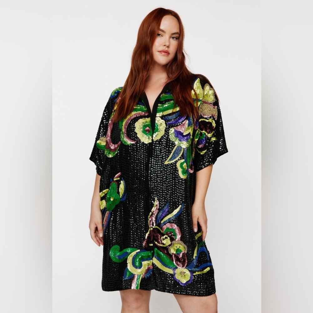 Nasty Gal Black Sequin Floral Dress